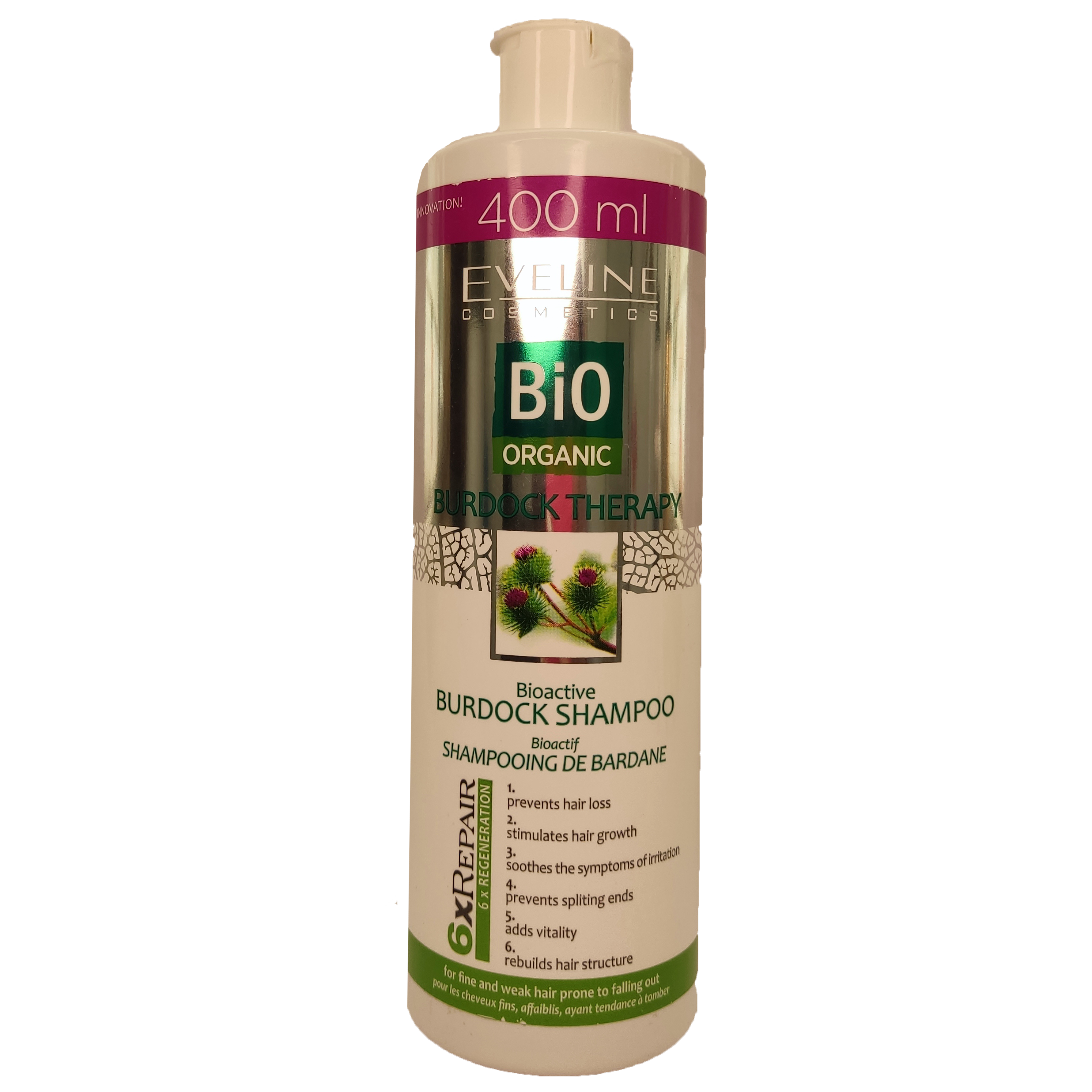 شامپو بیوارگانیک مدل بیدمشک تراپی Eveline Bio Organic Burdock Therapy برای جلوگیری از ریزش مو 400 میلی لیتر